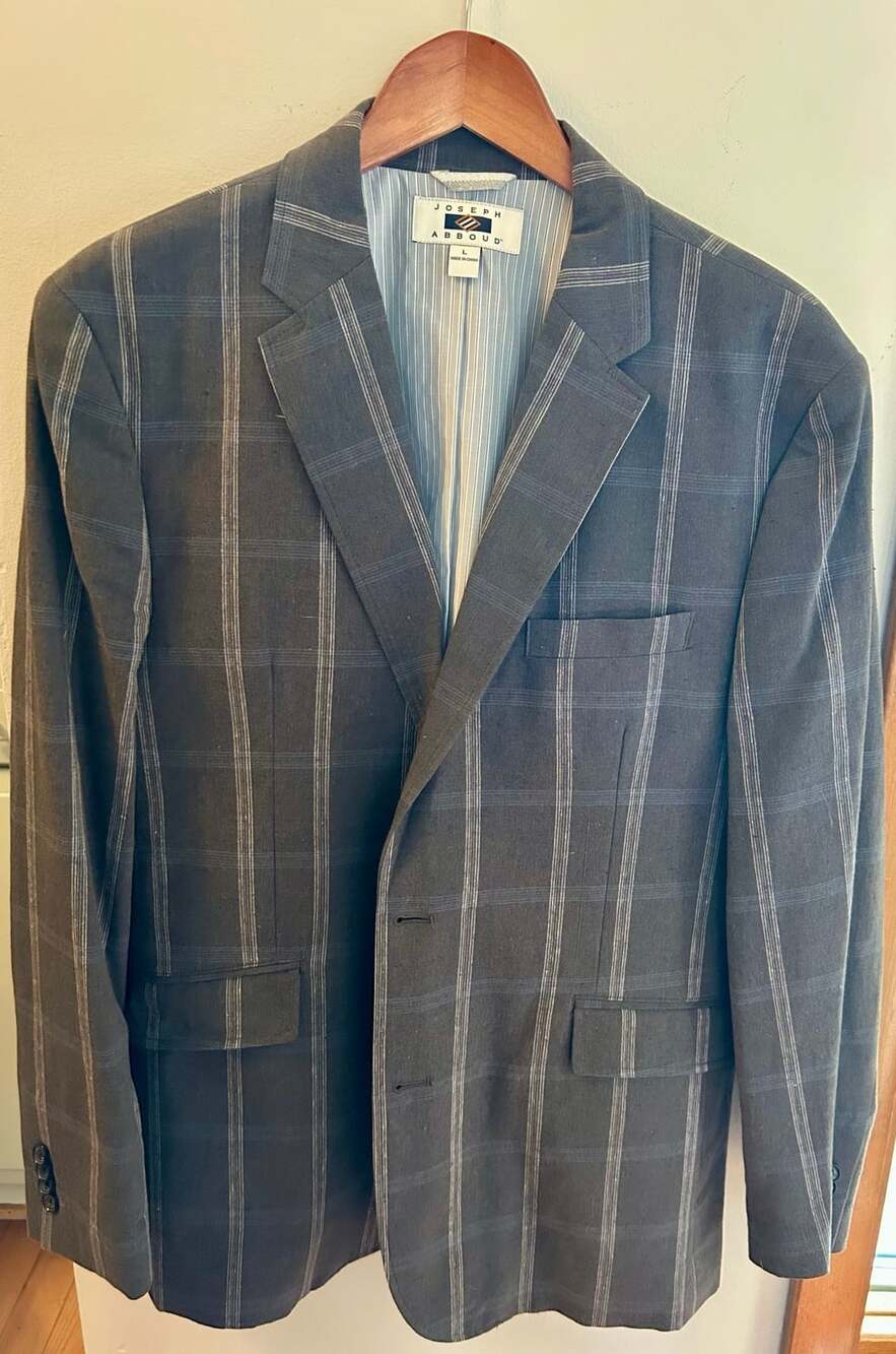 Joseph Abboud Sport Coat Size L Gray Windowpane Plaid Blazer